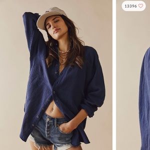 Free People we the free summer daydream button down in indigo - size medium